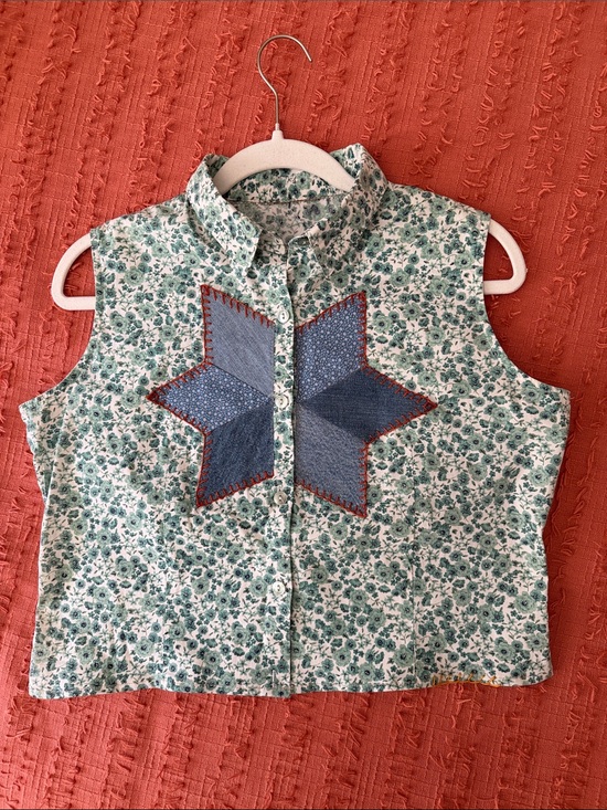upcycled no brand tag Tops - Applique and hand embroidered western star patchwork cotton tank